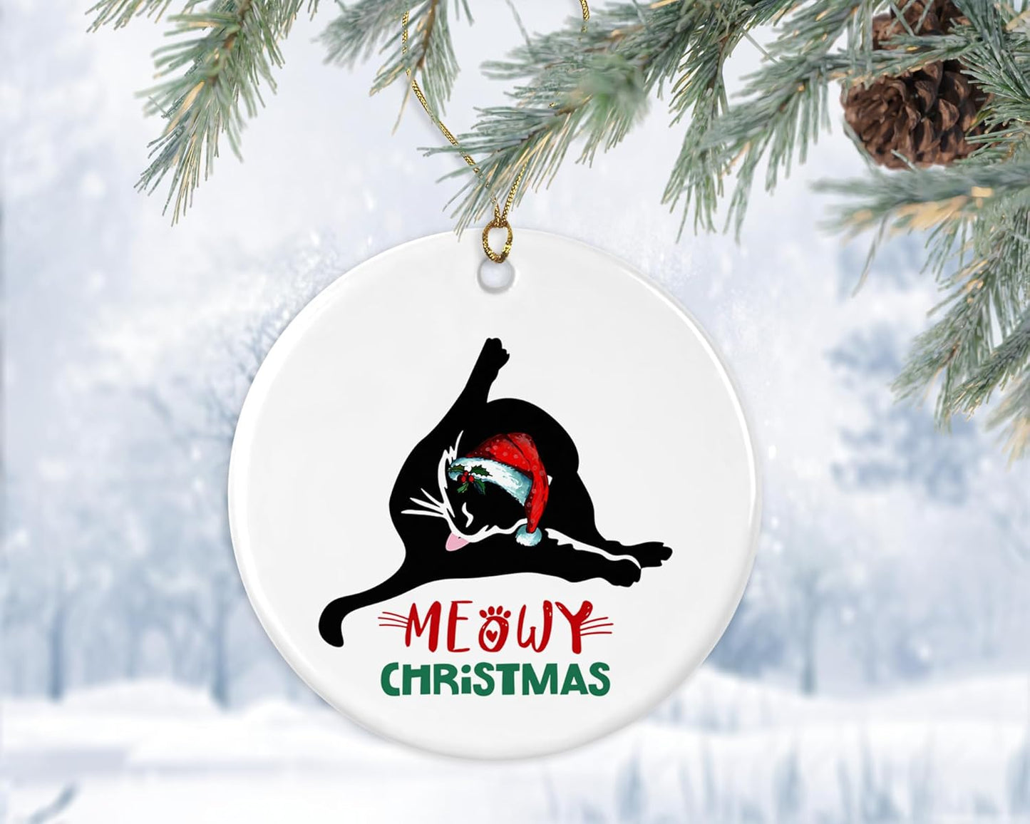OystersPearl Cat Christmas Ornament - Christmas Decor Ornament - Funny Xmas Tree Ornament - Ceramic Ornament - Gift for Cat Lover Printed on Both Sides
