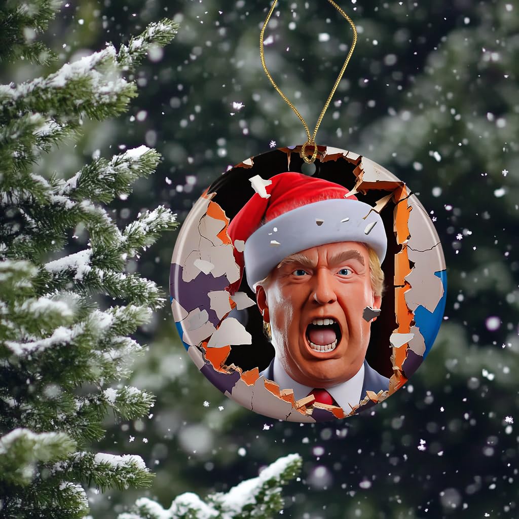 3D Effect Trump Ornament - Trump Santa Christmas Ornament - Breakthrough Trump Ornament - Holiday Decoration - Ceramic Ornament Printed on Both Sides
