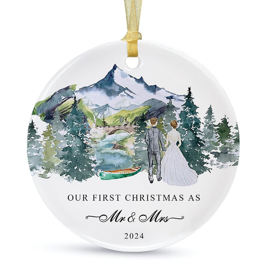 2024 First Christmas Married Ornament,First Year as Mr and Mrs Christmas Hanging Ornament Wedding Decoration for Couple