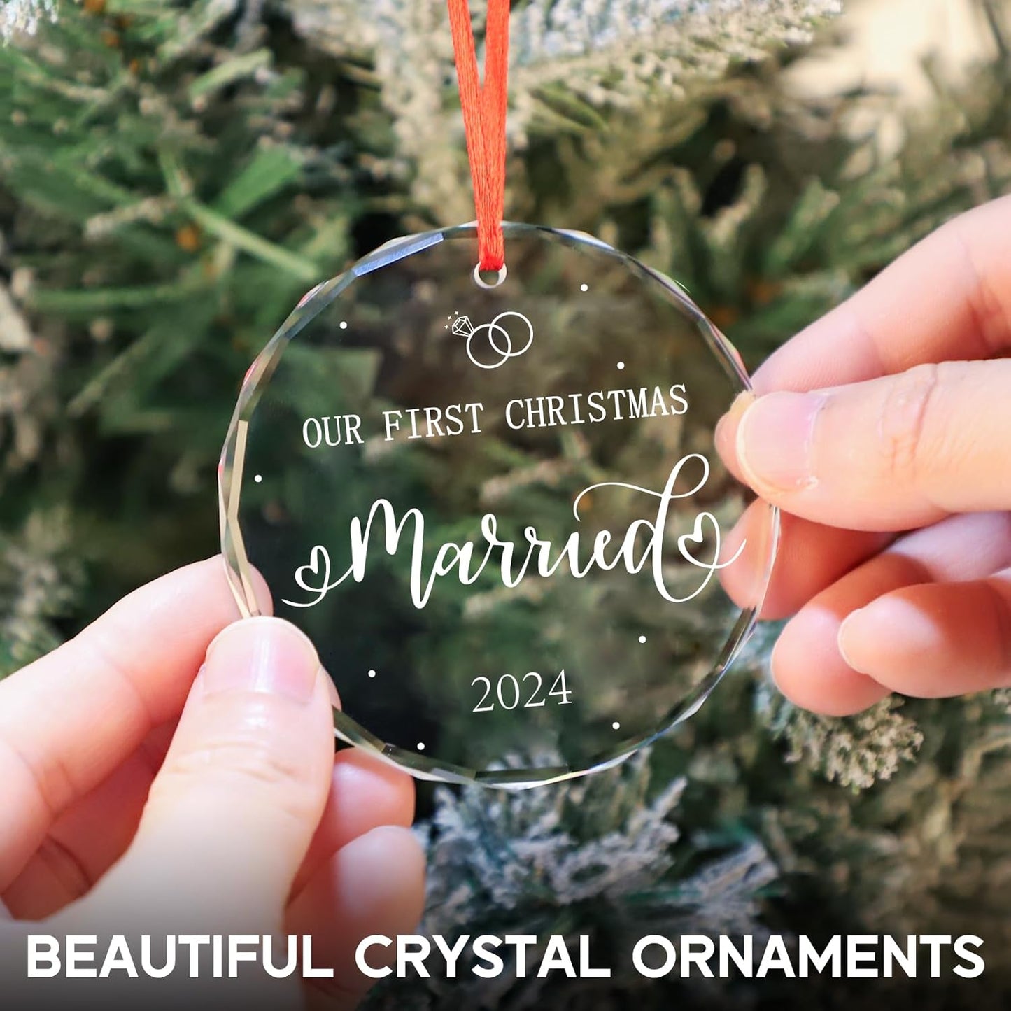 First Christmas Married Ornament 2024, Unique Christmas Ornament for Christmas Tree Decorations 2024, Bridal Shower Gifts for Bride, Crystal Wedding Gifts for Couples Xmas(Married)