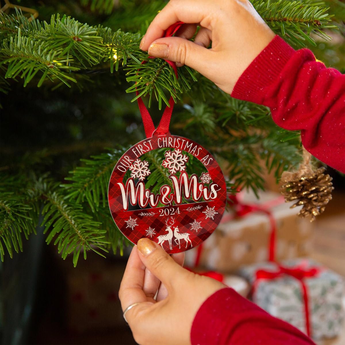 Personalized New Home Christmas Ornament 2024, 1st Christmas in Our New Home, Custom Housewarming Gift with Name & Address, Wooden 2 Layer Newhome Ornament (Mr and Mrs - Acrylic)