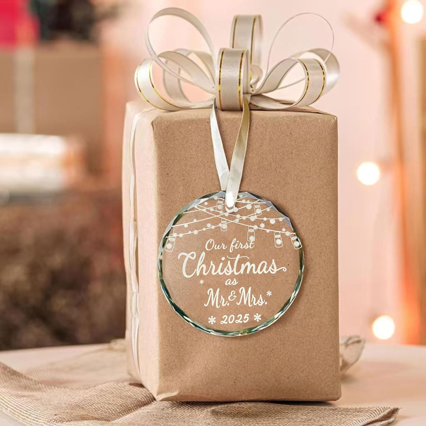 Mr & Mrs Wedding Glass Ornament - Our First Christmas Married Couple Wedding Gift - Bridal Shower Ornament 2025