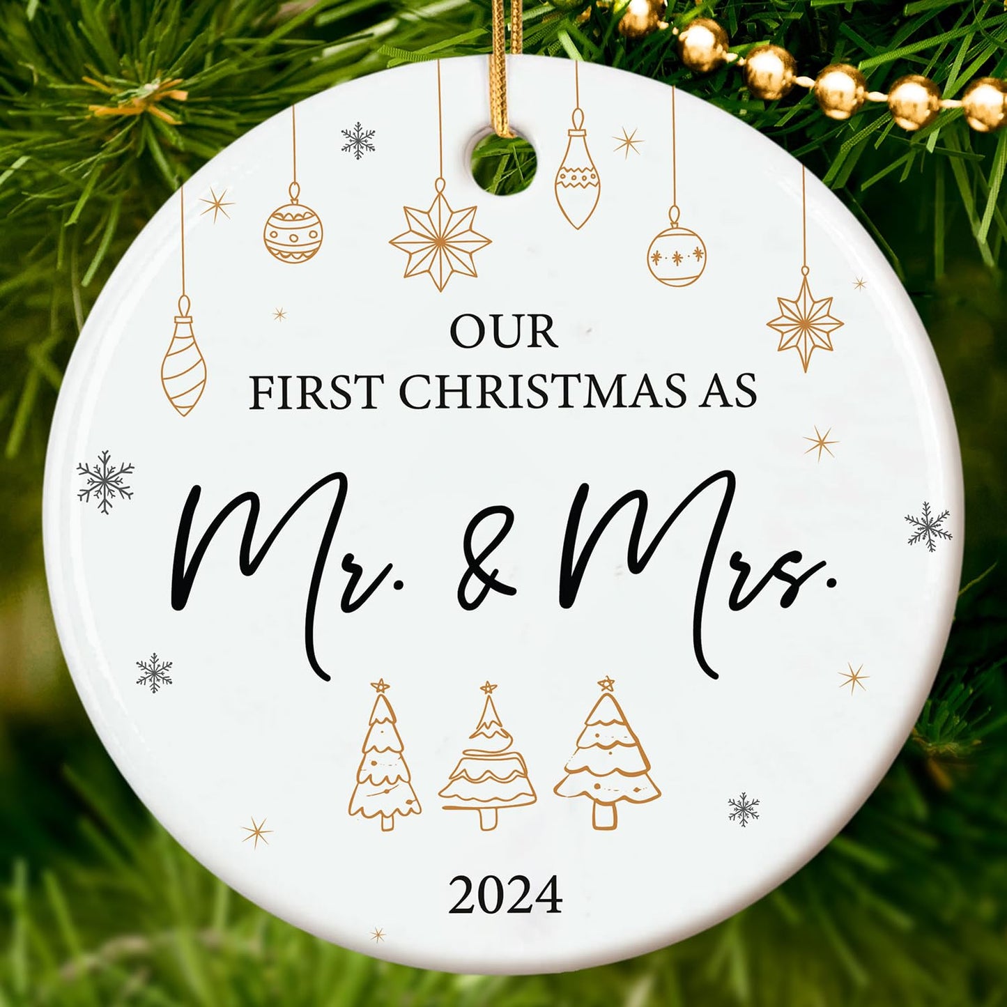 HEXMOZ First Christmas As Mr & Mrs Ornament 2024 - Wedding Gifts for Couples 2024, 1st Married, Newlyweds - Bridal Shower Gifts - Christmas Decoration