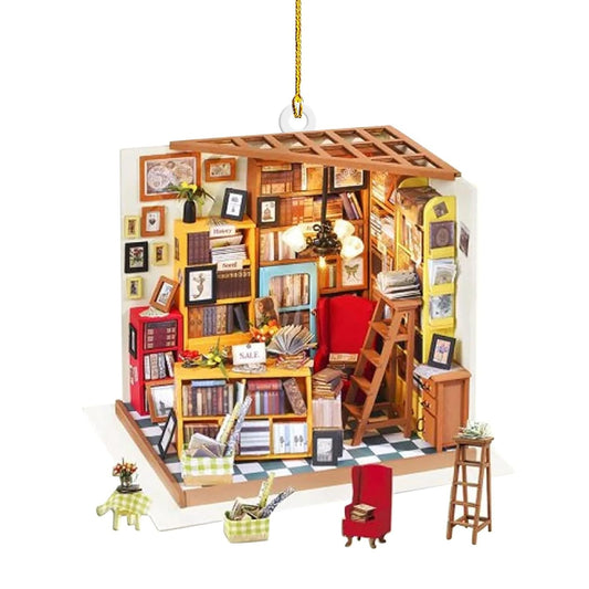 Christmas Bookstore Ornament Christmas Book Tree Ornament 2D Flat Acrylic Bookstore Books Stacked Christmas Tree Ornament for Book Lovers Books Stacked Hanging Ornament Book Lovers Club Ornament (M)