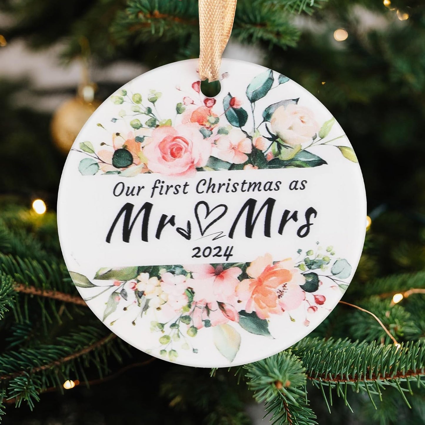 Hi.FANCY First Christmas Married Ornaments, Wedding Gifts for Couple 2024, Our First Christmas as Mr Mrs Ornament, Wedding Ornament Crystal Glass for Newlywed(with Gift Box)