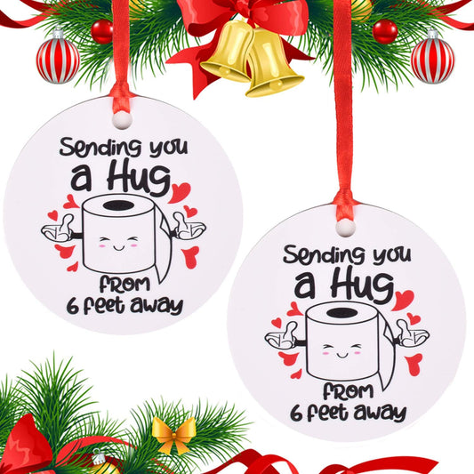 2 Piece 2020 Christmas Ornament, Commemorative Ornament, Pandemic Ornament, Quarantine Ornament, Ceramic Round Ornament & Ribbon for Xmas Tree Ornament Hanging Accessories(Pattern 6)