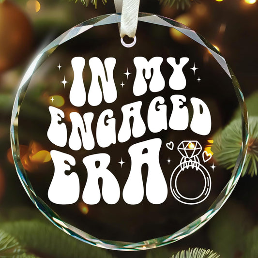 Engagement Ornament - Our First Christmas Engaged Ornament 2025 - Engagement Gifts for Women, Gifts for Newly Couples - Glass in My Engaged Era Hanging Ornament