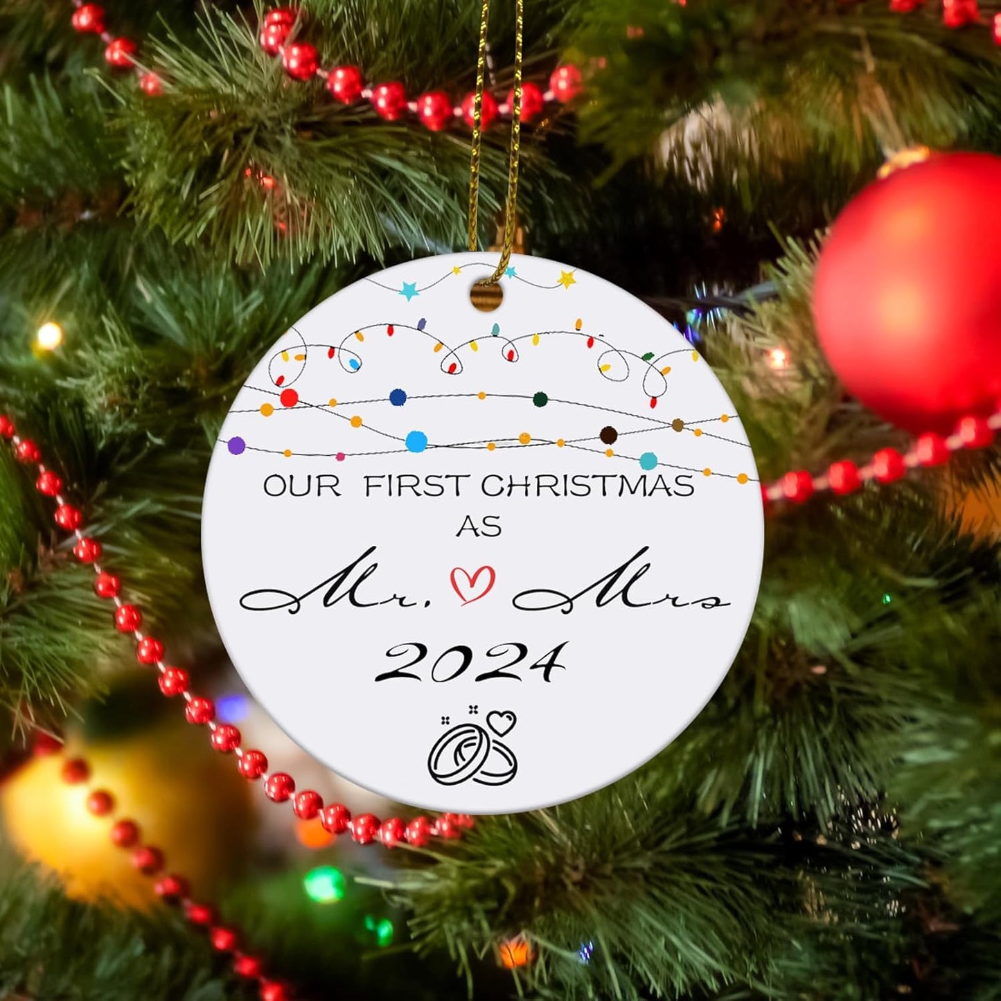 Wedding Gifts for Couples 2024, First Christmas Married Ornament 2024 Personalized Wedding Gifts Christmas Tree Ornaments, Wedding Ornament 2024 as Mr and Mrs Newly Wed Gifts for The Couple