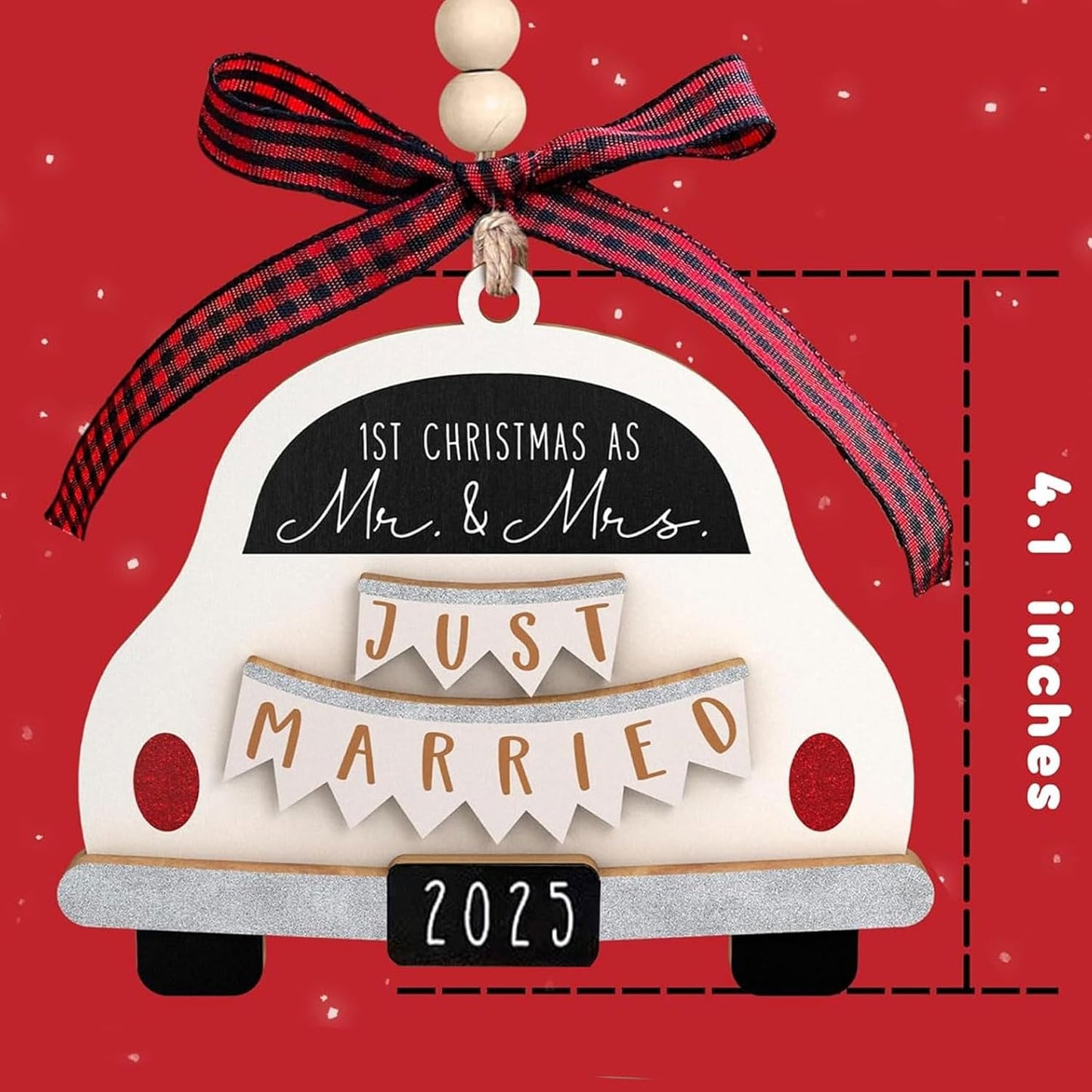Mr & Mrs Wooden Christmas Ornament 2025 - First Christmas Married Ornament - Wedding Gifts for Couples & Bride - Traditional, White, Unscented