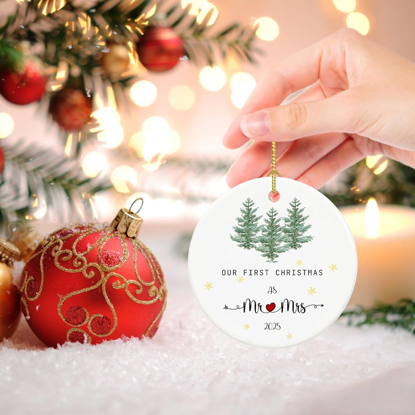 Hanging Ornament, First Christmas Married 2024, 2.9'' Ceramic Newlywed Keepsake, Mr & Mrs Christmas Ornament, Wedding, Christmas Decoration