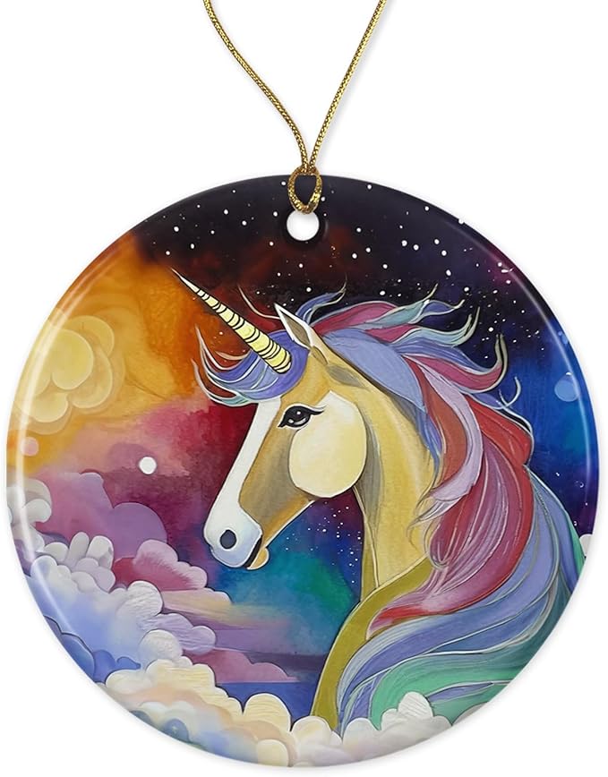 Majestic Unicorn Pink Purple Blue - Unicorn Ornament - Christmas Ornament - Holiday Ornament - Ceramics Ornament for Him Her Wife Husband Printed on Both Sides