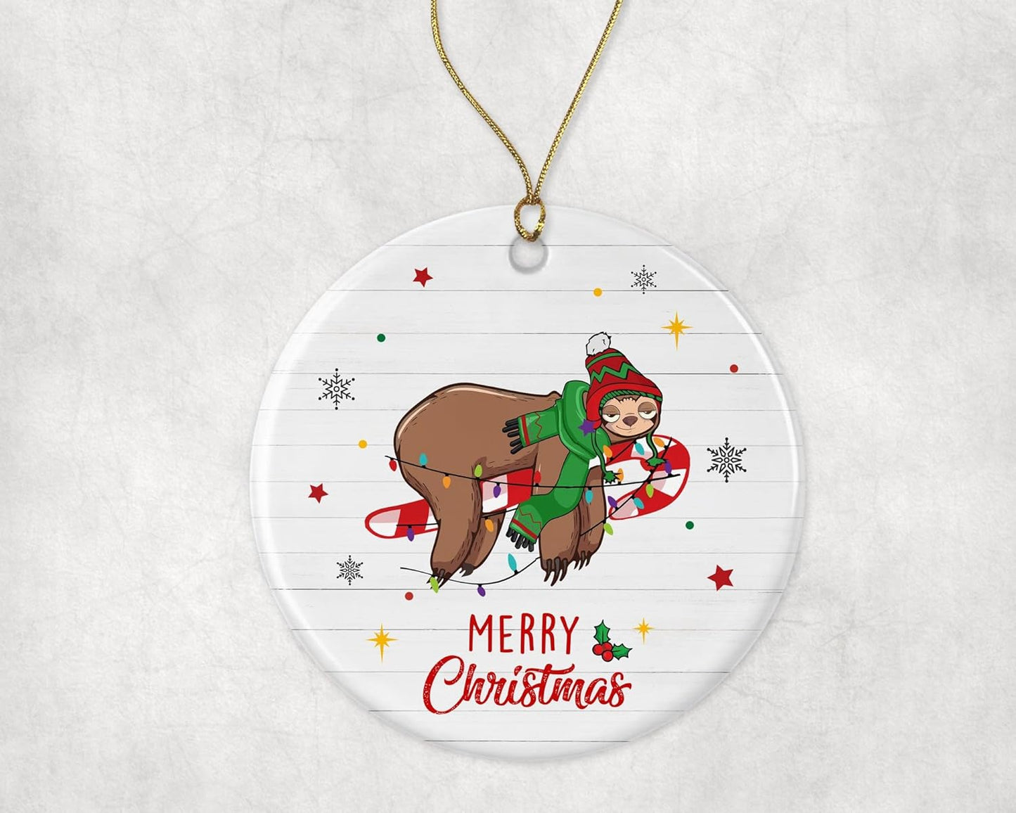 Merry Christmas Sloth Ornament, 2024 Christmas Ornament, Sloth Christmas Light Ornament, Kids Christmas Ornament, Animal Christmas Ornament Printed on Both Sides