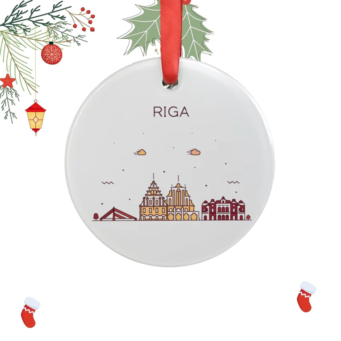 Riga Latvia Christmas Ornament, Latvian Travel Ornament, Gift for Christmas, City Lover Gift, City Skyline Illustration Ornament, Ornament with City