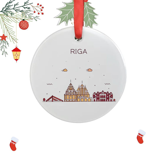 Riga Latvia Christmas Ornament, Latvian Travel Ornament, Gift for Christmas, City Lover Gift, City Skyline Illustration Ornament, Ornament with City
