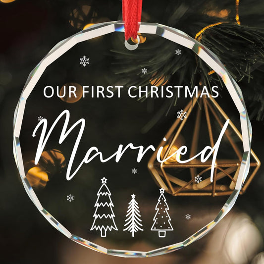 Wedding Gifts for Couple Our First Christmas Married Mr and Mrs Gift Newly Wed Gifts for The Couple Just Married Gift Christmas Tree Decoration Glass Round Ornament