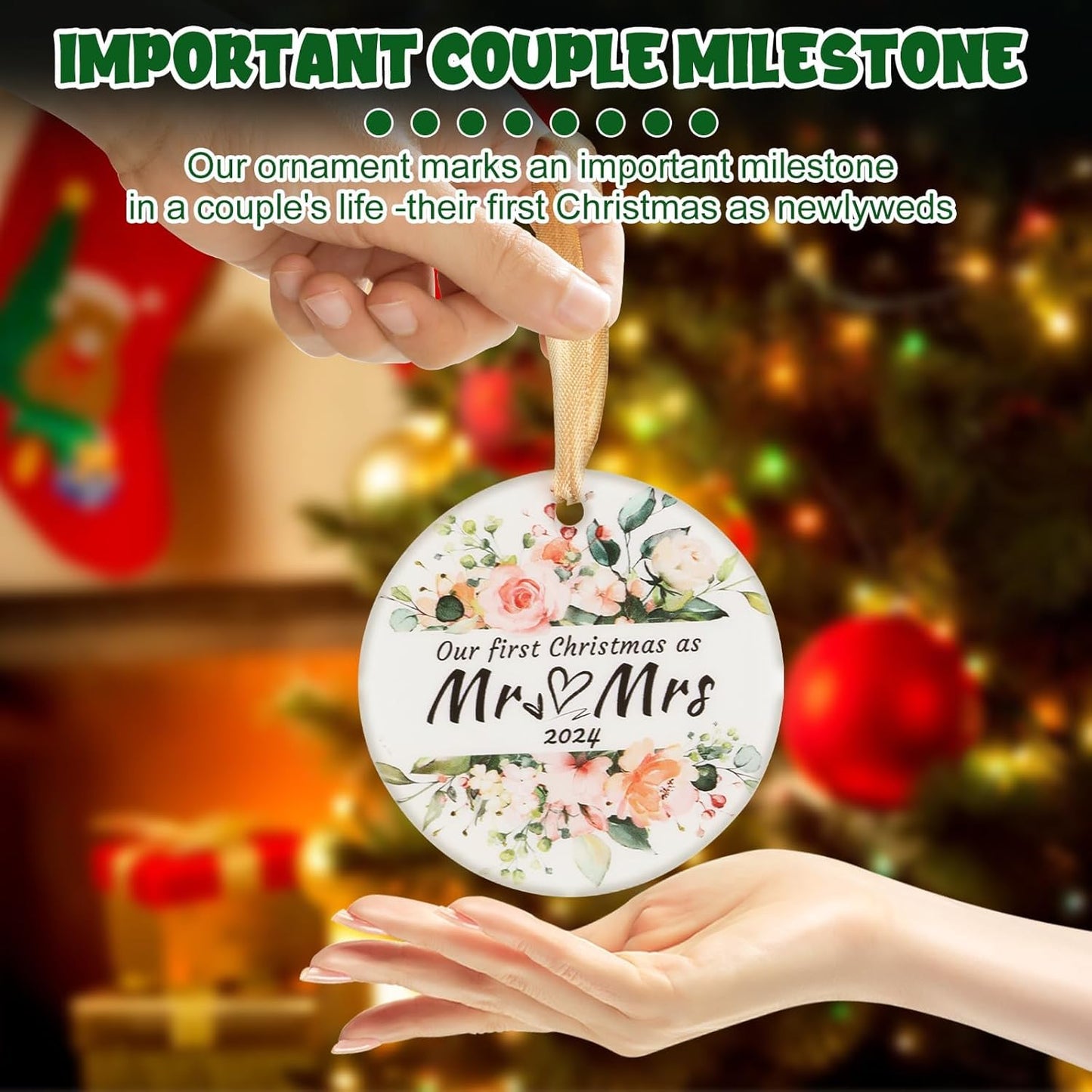 Hi.FANCY First Christmas Married Ornaments, Wedding Gifts for Couple 2024, Our First Christmas as Mr Mrs Ornament, Wedding Ornament Crystal Glass for Newlywed(with Gift Box)