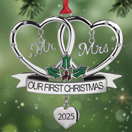 2025 Metal Wedding Gifts for Couples, Our First Christmas As Mr and Mrs Ornament, Married Ornament Mr and Mrs Gifts for Newly Couples House Warming Gift Hanging Ornaments