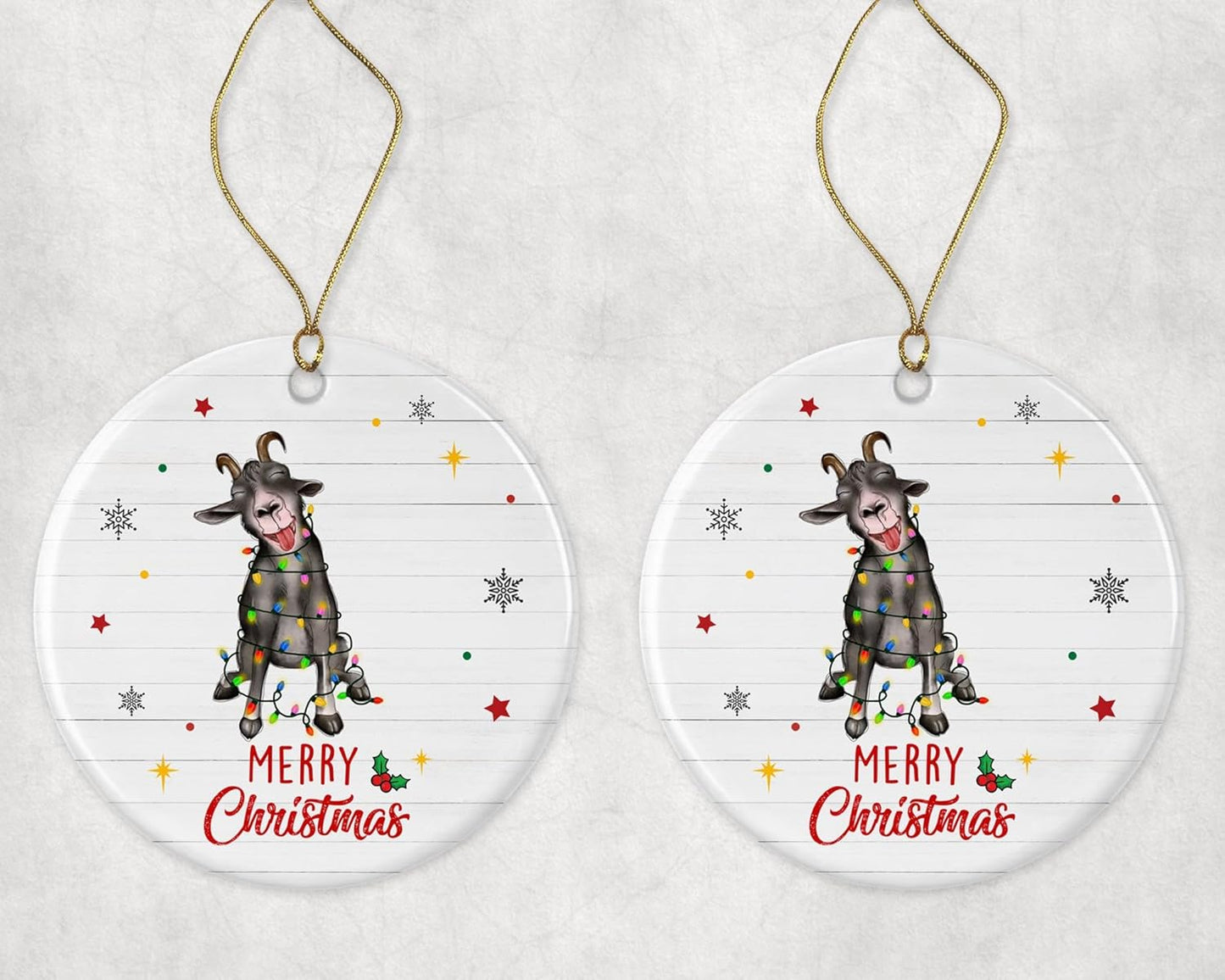 Merry Christmas Goat Ornament, 2024 Christmas Ornament, Goat Christmas Light Ornament, Kids Christmas Ornament, Animal Christmas Ornament Printed on One Side