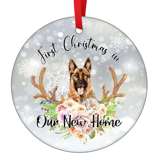 German Shepherd Christmas Ornament First Christmas Married Ornament 2021 New Home Hanging Decorations Ornament Shepherd Dog First Christmas Tree Ornament Ceramic Ornament Newlywed Gifts for Couples