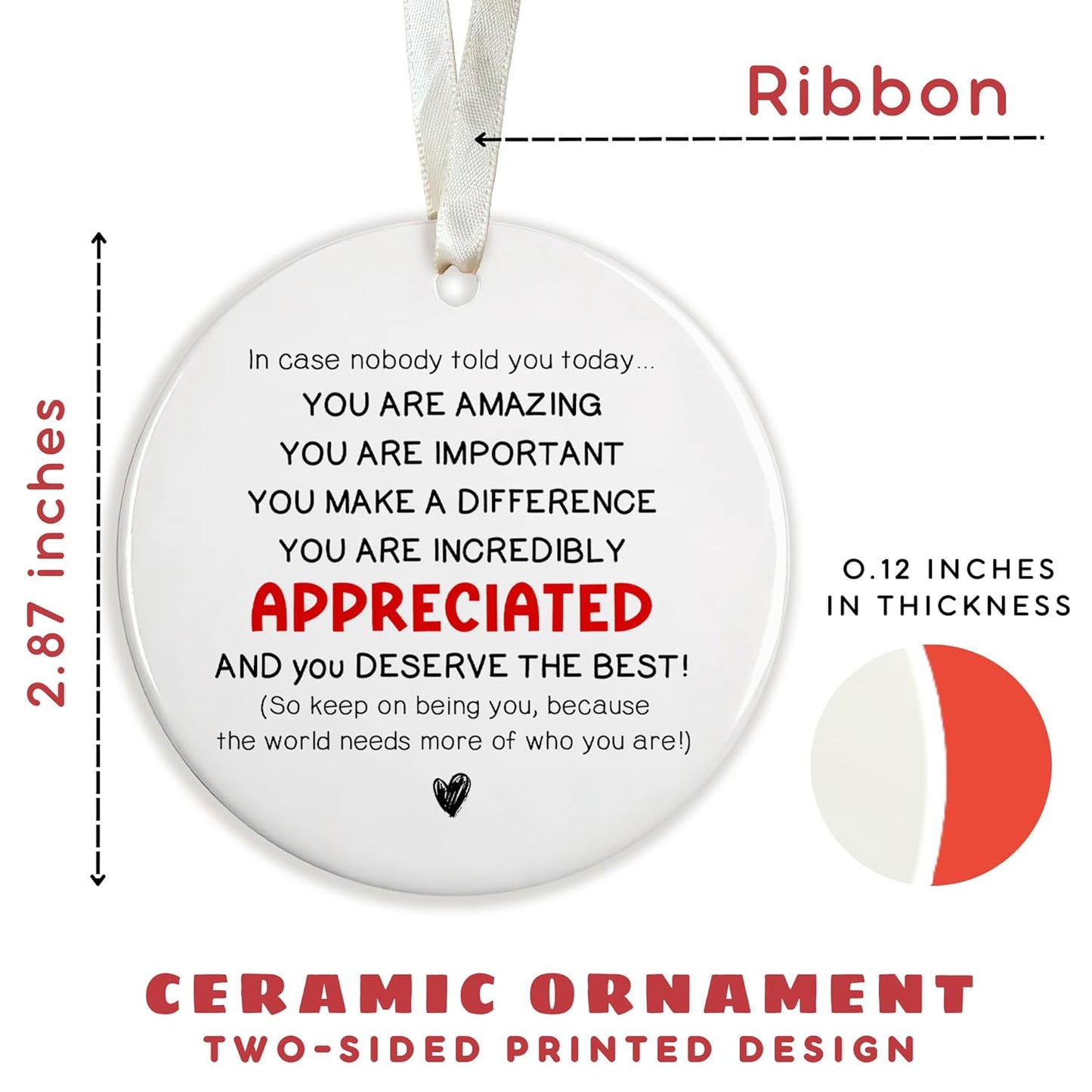 Inspirational Christmas Ornaments, Motivational Christmas Ornaments - Thank You Ornament for Tree - Inspirational Gifts for Women, Motivational Positive Gifts - Ceramic Ornament 2024