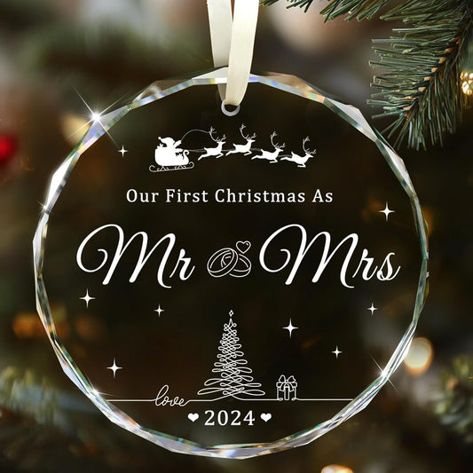 Wedding Gifts, Mr and Mrs Gifts, First Christmas Married Ornament 2024, Wedding Gift for Couple, Unique Crystal Bridal Shower Gift for Bride