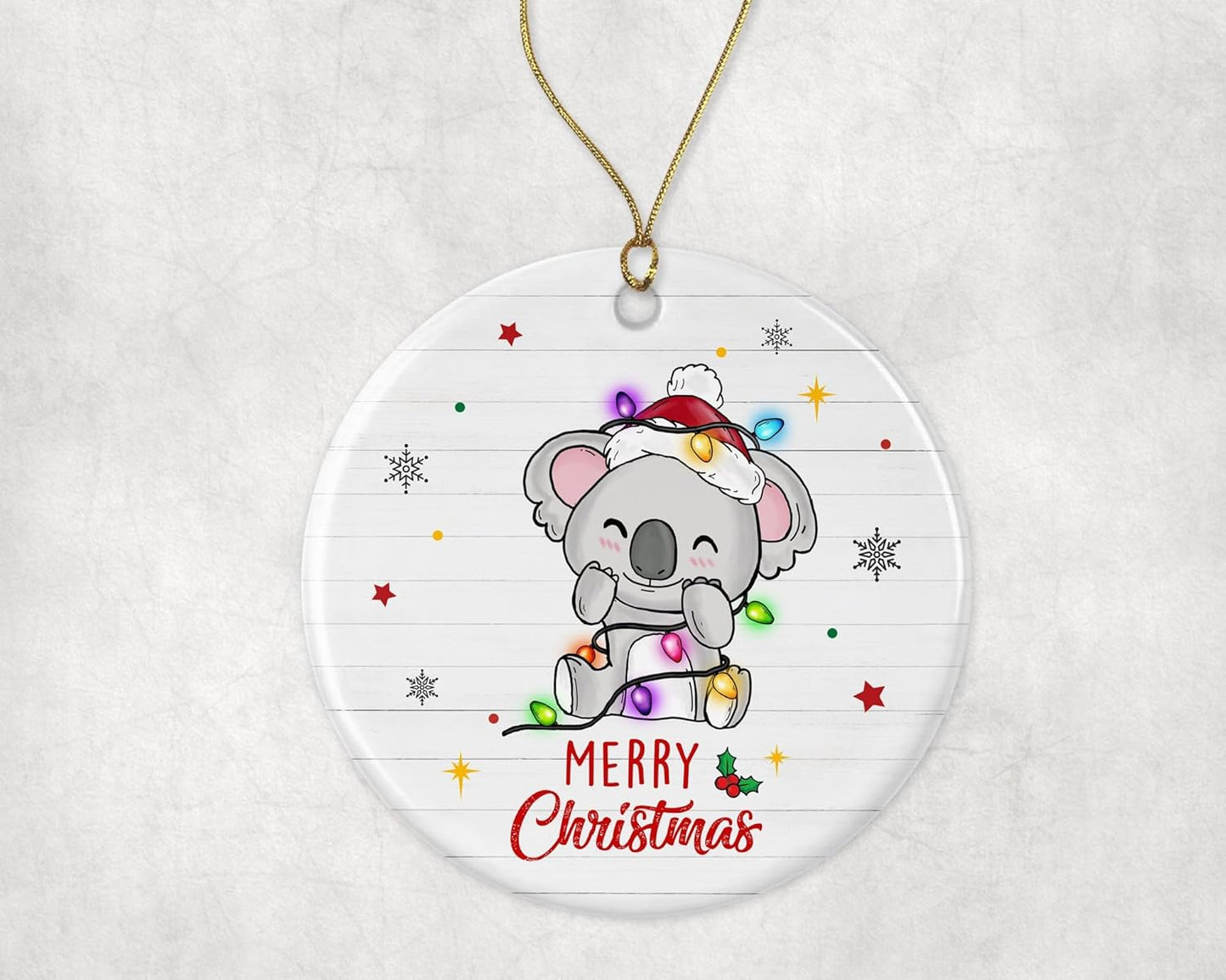 Merry Christmas Koala Ornament, 2023 Christmas Ornament, Koala Christmas Light Ornament, Kids Christmas Ornament, Animal Christmas Ornament Printed on One Side
