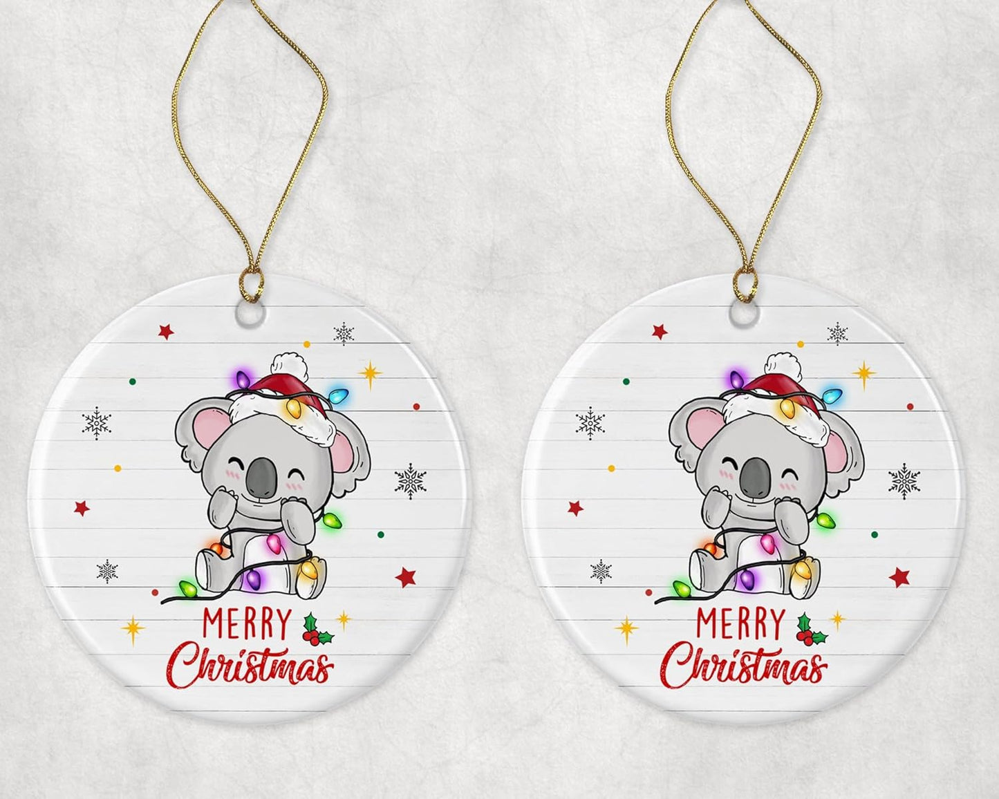 Merry Christmas Koala Ornament, 2023 Christmas Ornament, Koala Christmas Light Ornament, Kids Christmas Ornament, Animal Christmas Ornament Printed on One Side