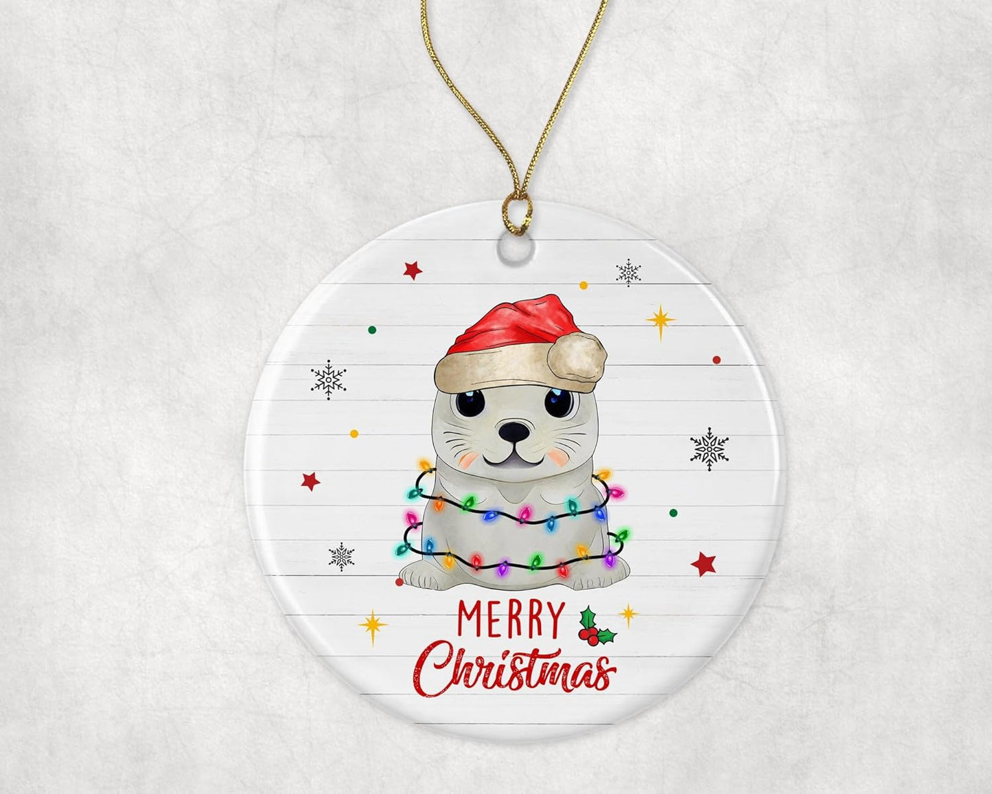 Merry Christmas Seal Ornament, 2024 Christmas Ornament, Seal Christmas Light Ornament, Kids Christmas Ornament, Animal Christmas Ornament Printed on One Side