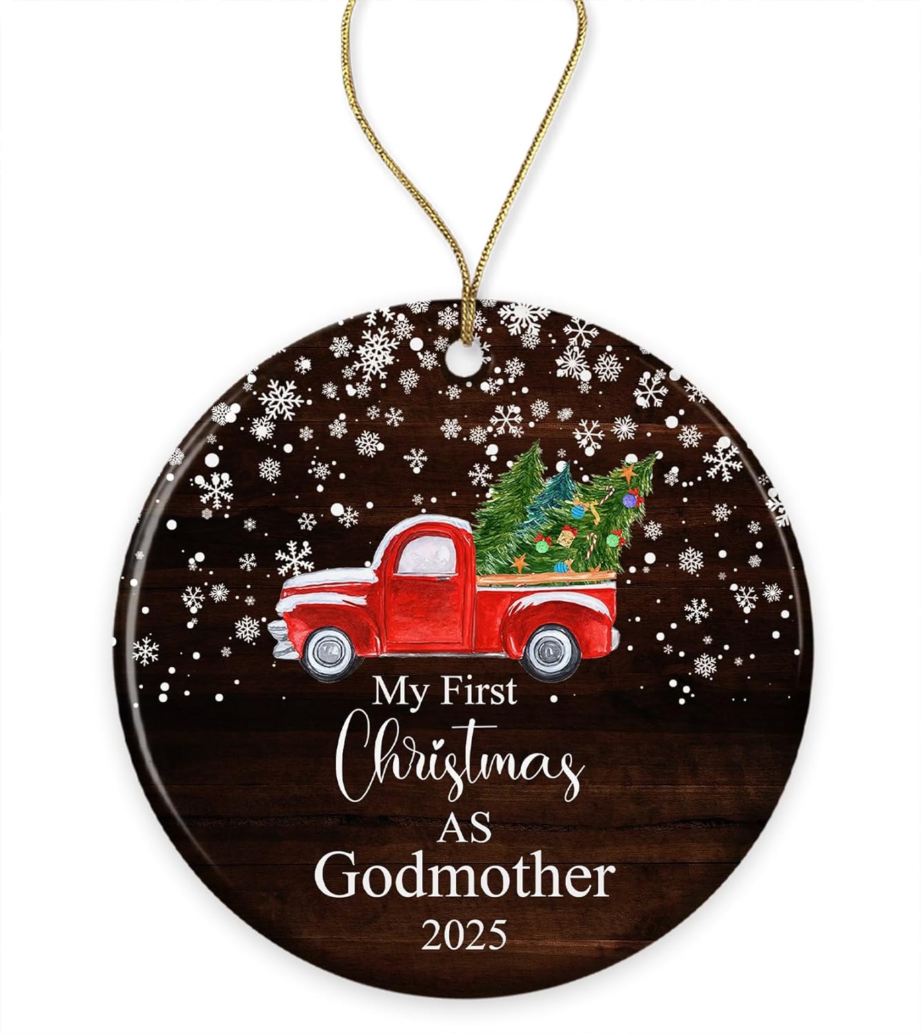 My First Christmas As Godmother Ornament 2021- New Godmother Ornament 2021 - Godmother Ornament - Ornament Gifts for Godmother - Ceramic Round Decoration Ornament Both Sides White