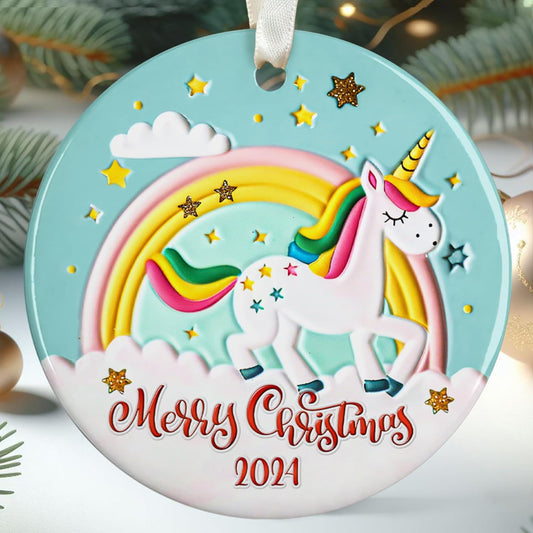 Unicorn Christmas Ornament - Unicorn Ornaments for Christmas Tree, Kids Ornaments - Rainbow Unicorns Ceramic Ornament