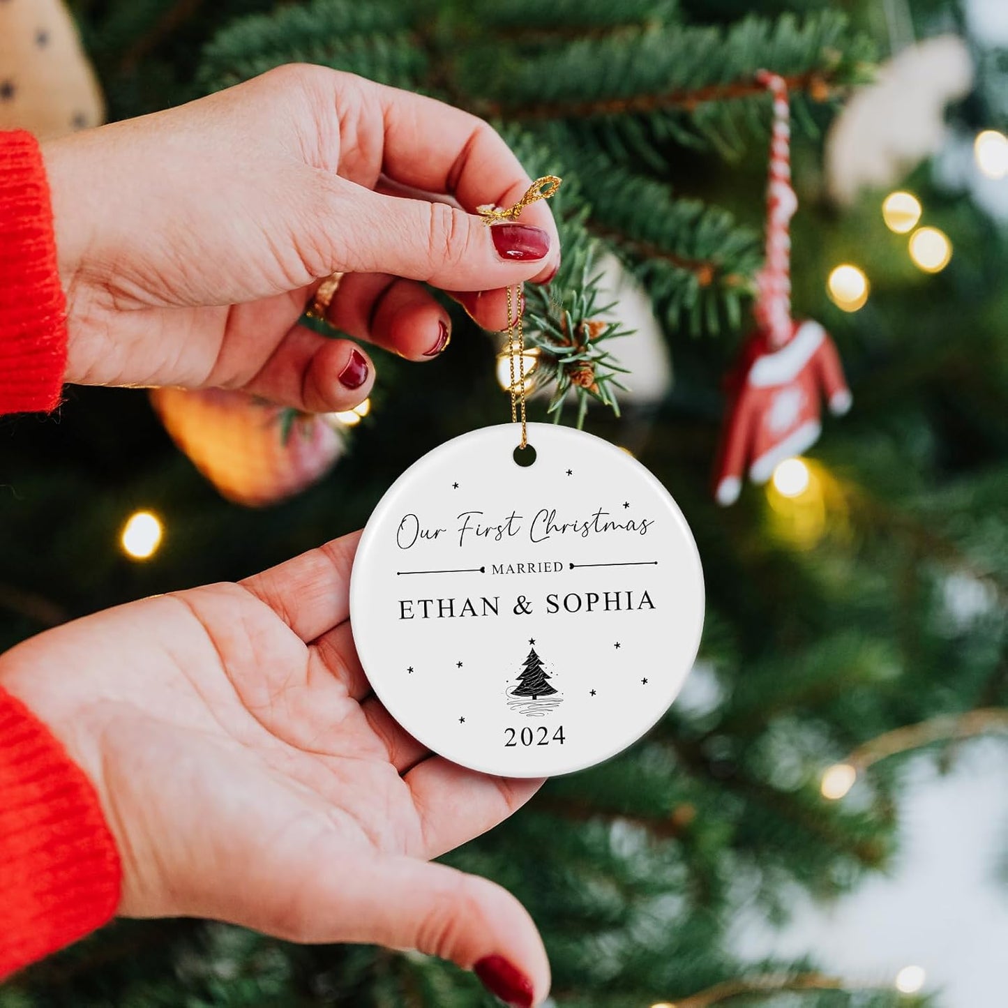 Personalized First Christmas Married Ornament, Custom Engaged Christmas Ornament 2025 with Names, Customized Wedding Gifts for Newlywed, Engagement Gifts for Couples