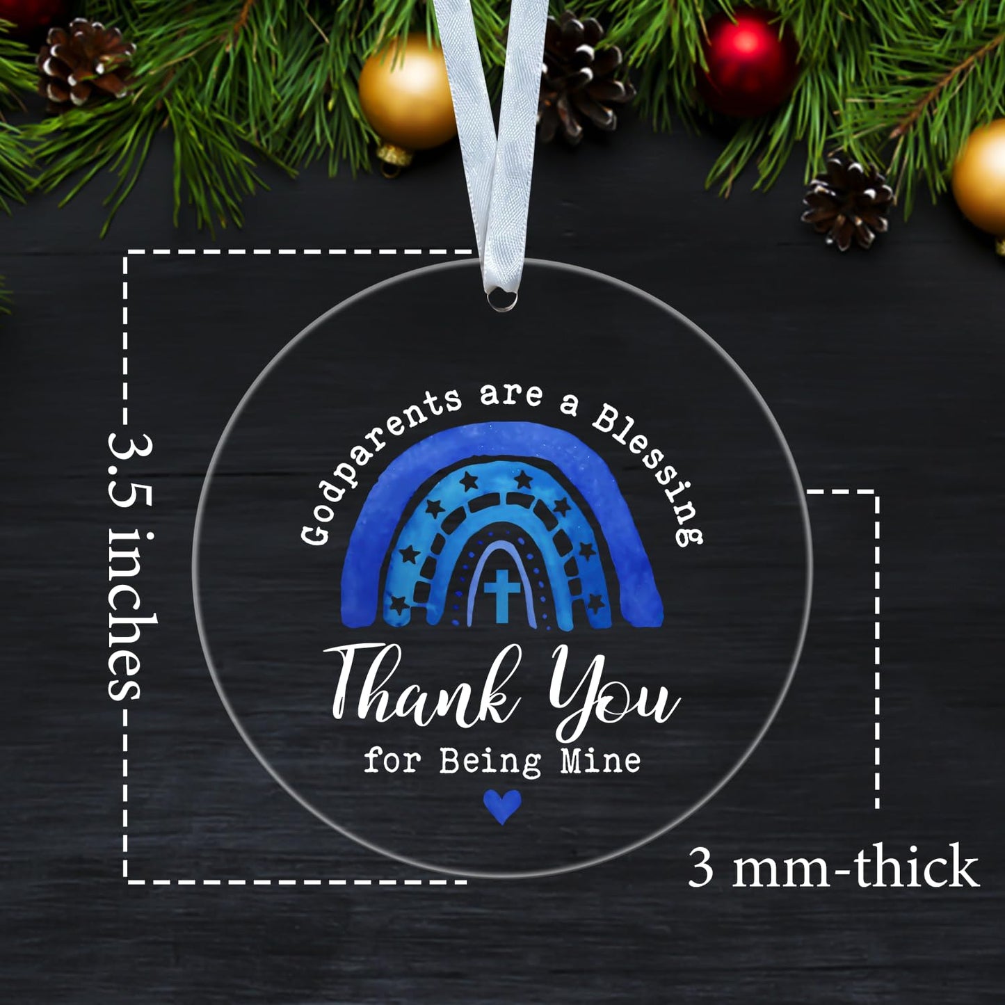 Godparents Xmas Ornament - Thanks for Being Mine Ornament - Acrylic Godparents Ornament - Blue Rainbow Ornament - Christmas Ornament