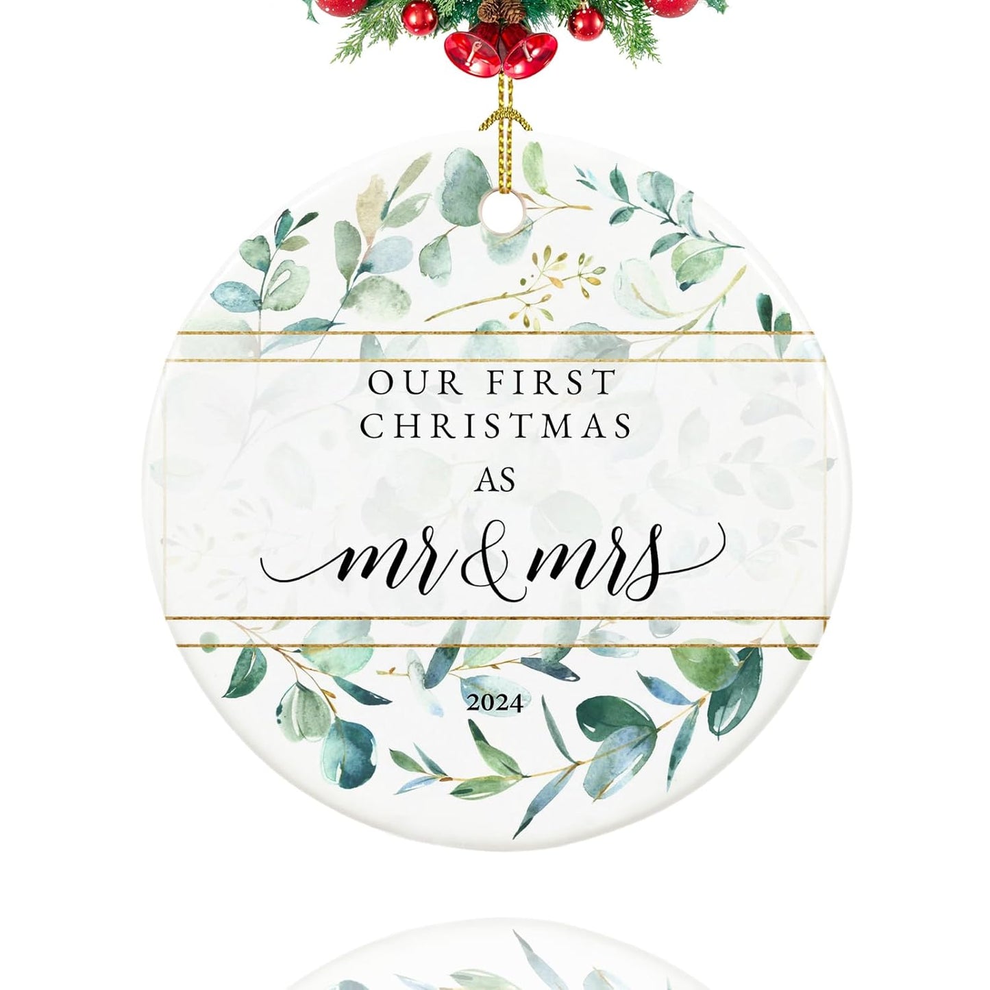 First Christmas Married Ornament 2024, Our First Christmas as Mr and Mrs Gifts, Just Married Gifts, 2.9" Ceramic Newlyweds Christmas Ornament 2024