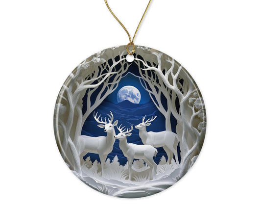 Deer Christmas Ornament - 3D Effect Deer Ornament - Christmas Keepsake - Ceramic Ornament - Xmas Holiday Ornament for Family Printed on Both Sides