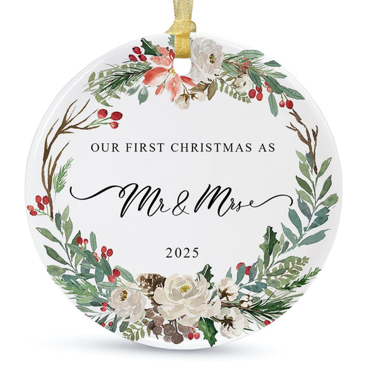 2025 First Christmas Married Ornament,First Year as Mr and Mrs Christmas Hanging Ornament Wedding Decoration for Couple