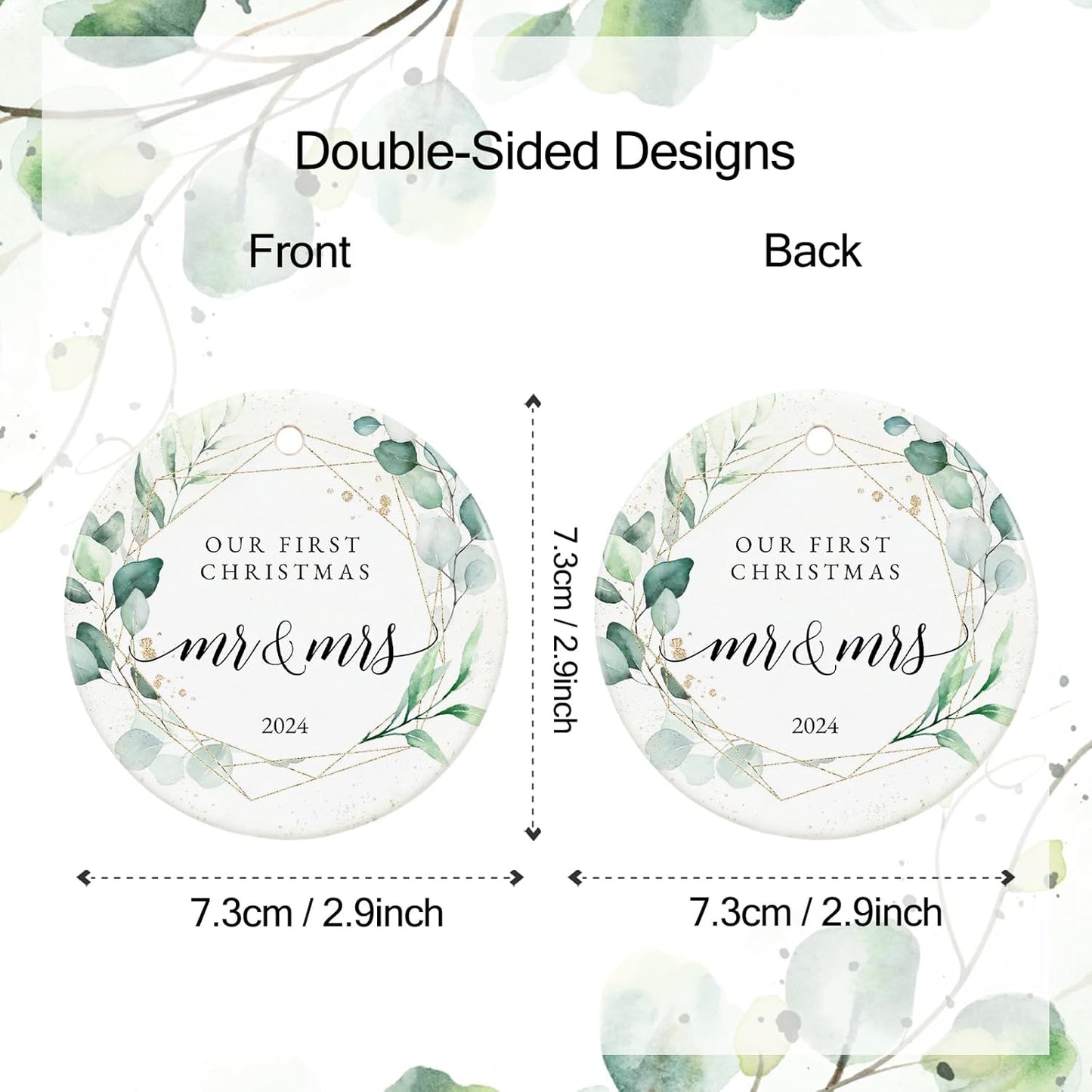 First Christmas Married Ornament 2024, Our First Christmas as Mr and Mrs, Just Married Gifts, 2.9" Ceramic Newlyweds Christmas Ornament 2024