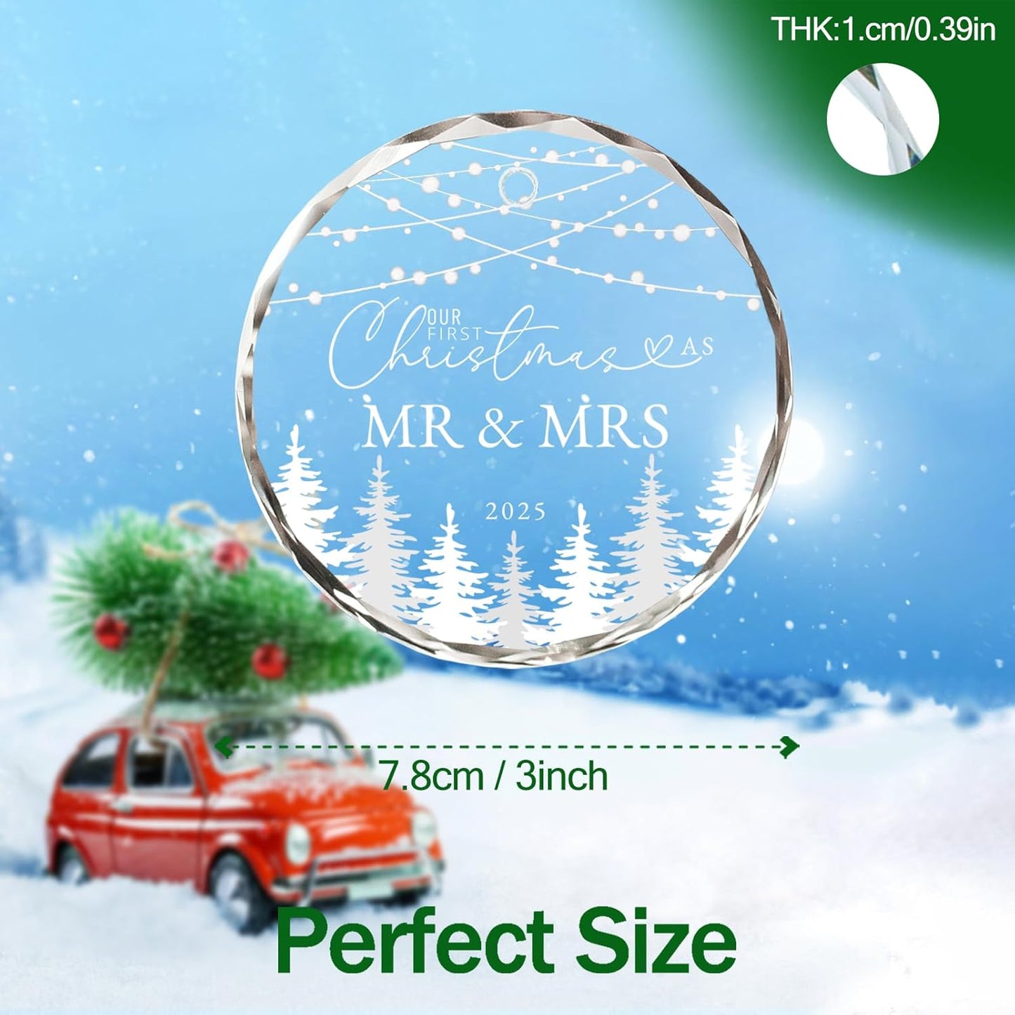 Just Married Gifts First Christmas Married Ornament 2025, Mr and Mrs Gifts for Couples, Glass Keepsake Wedding Christmas Ornament 2025 with Ribbon and Box