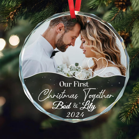 Generic Custom Photo Crystal Glass Christmas Ornament - Our First Christmas As Mr& Mrs Ornament, First Christmas Married Ornament 2024, Custom Photo Name Date Ornament,Newlywed Gift Christmas Keepsake