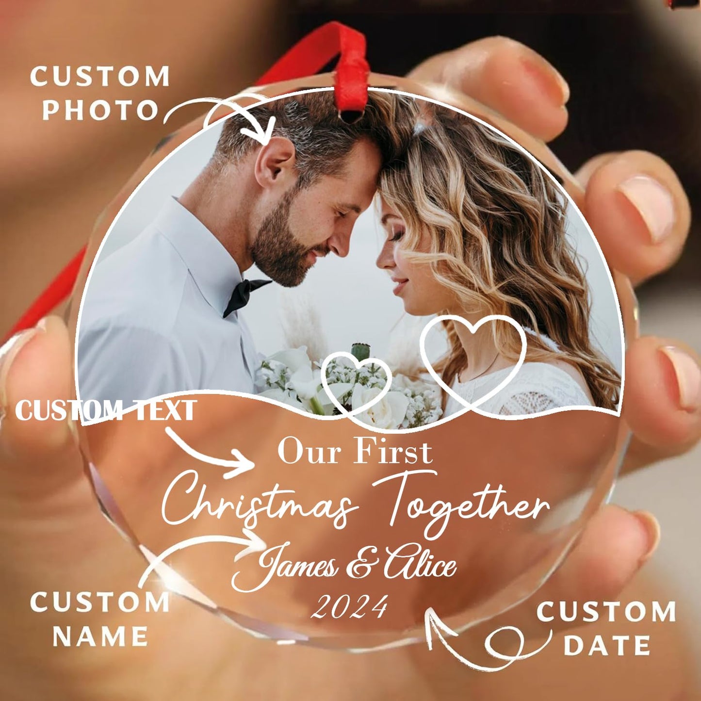 Generic Custom Photo Crystal Glass Christmas Ornament - Our First Christmas As Mr& Mrs Ornament, First Christmas Married Ornament 2024, Custom Photo Name Date Ornament,Newlywed Gift Christmas Keepsake