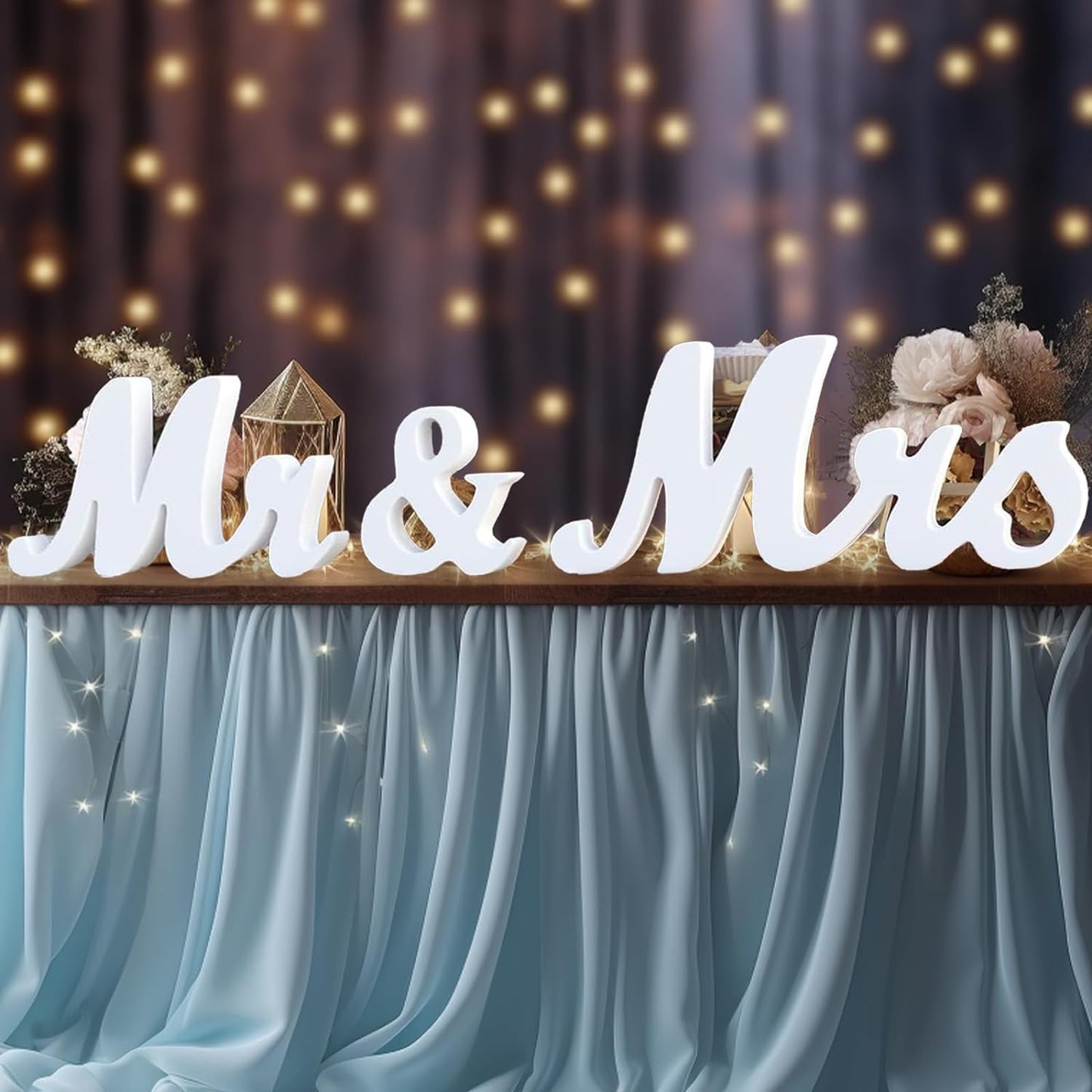 Mr & Mrs Sign Wedding Decorations for Reception, Large Wooden Freestanding Letters Centerpieces Decor for Ceremony, Sweetheart Table, Anniversary, Party and Valentine's Day(White)