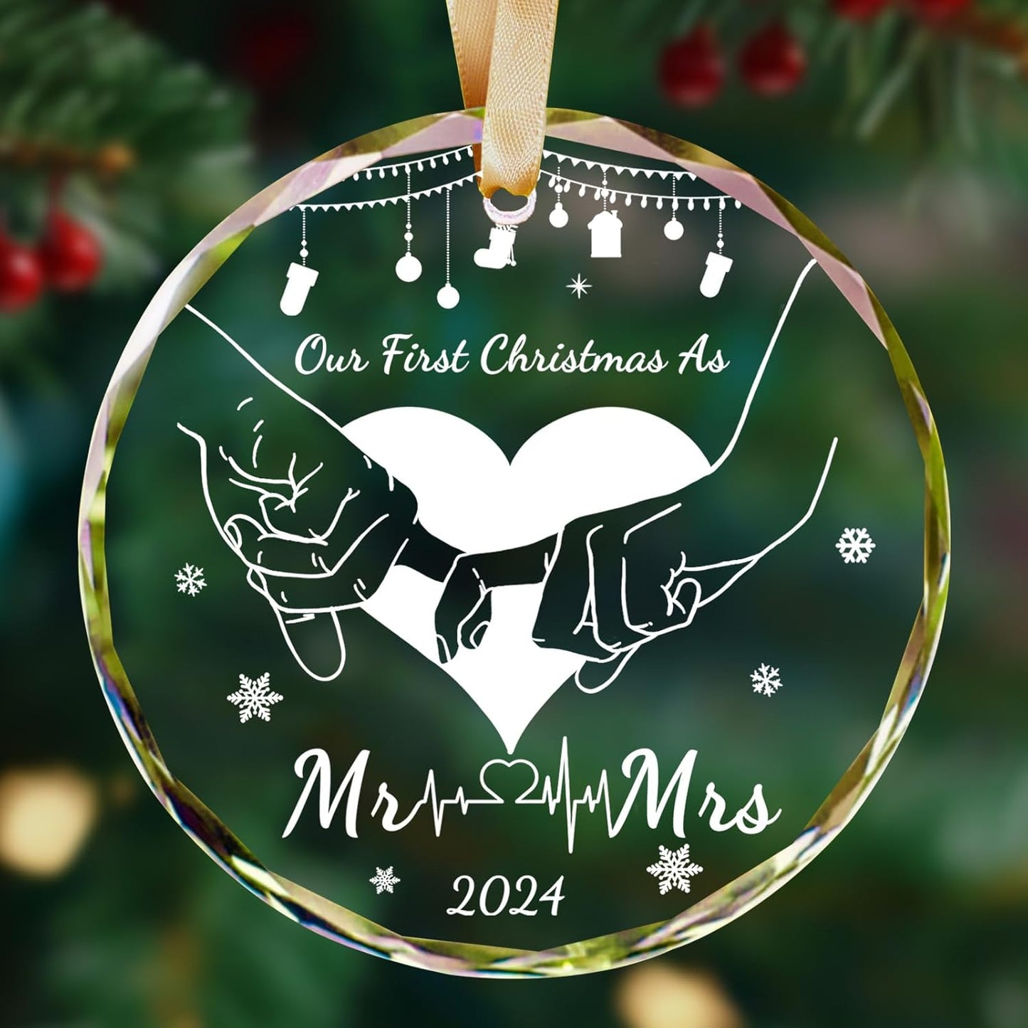 Just Married Decorations Wedding Gifts for Couples 2024,Mr and Mrs Gifts for Bride Gifts,Crystal Glass First Christmas Married Ornament 2024 for Newlyweds with Gift Box,Bridal Shower Gifts for Bride