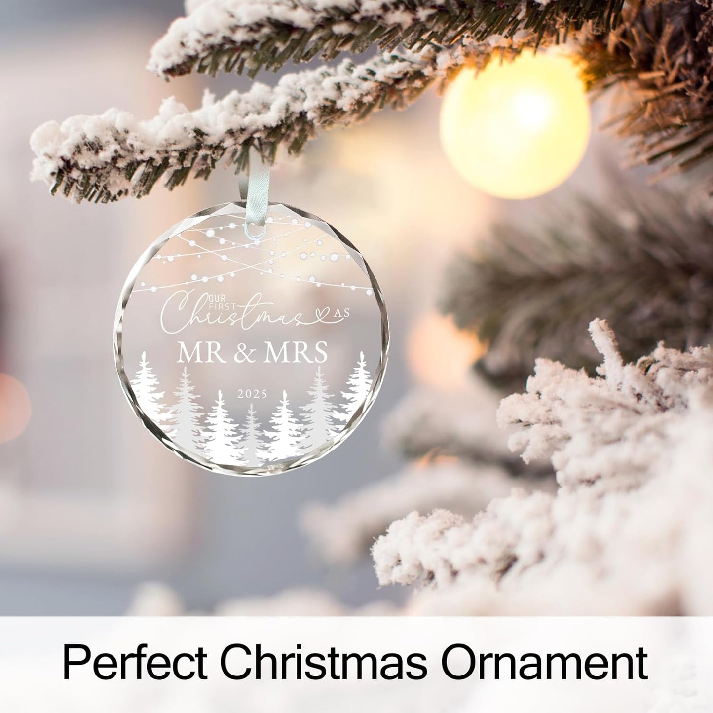 Just Married Gifts First Christmas Married Ornament 2025, Mr and Mrs Gifts for Couples, Glass Keepsake Wedding Christmas Ornament 2025 with Ribbon and Box