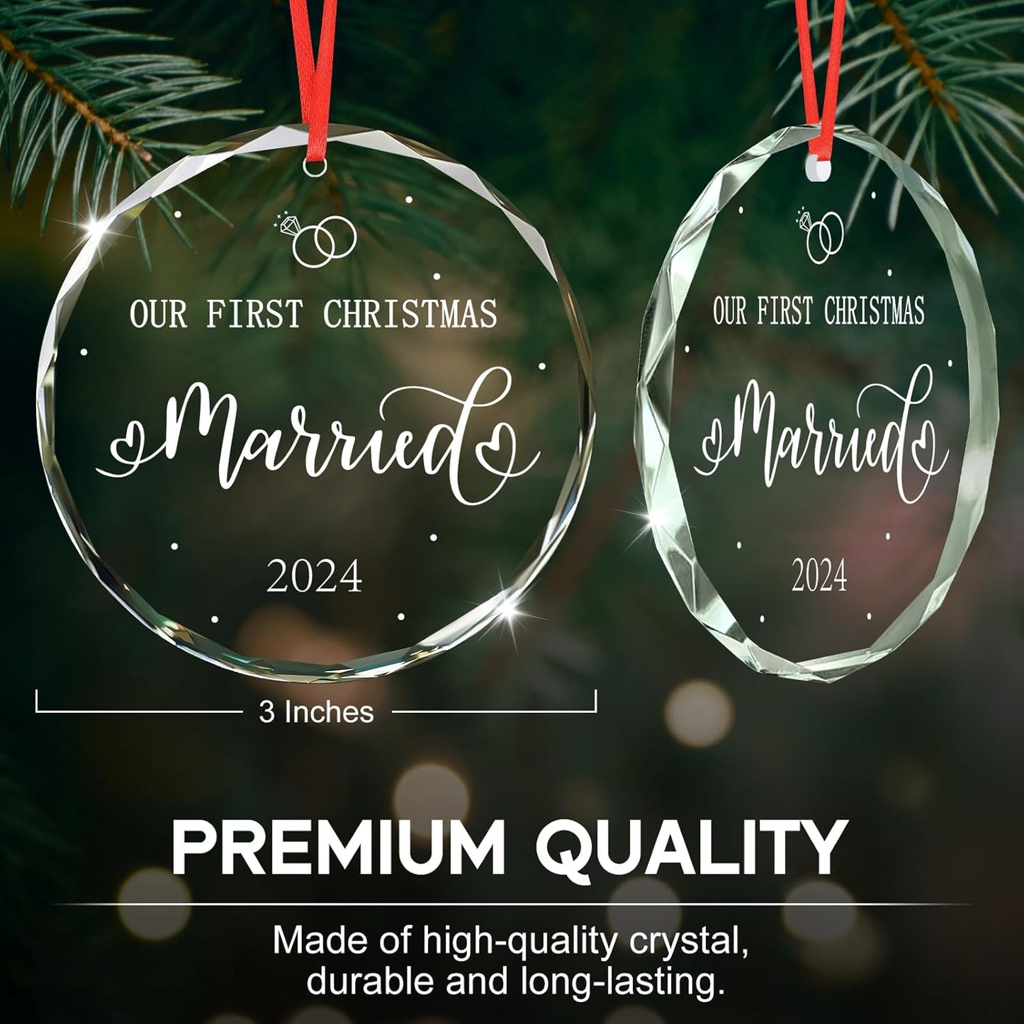 First Christmas Married Ornament 2024, Unique Christmas Ornament for Christmas Tree Decorations 2024, Bridal Shower Gifts for Bride, Crystal Wedding Gifts for Couples Xmas(Married)
