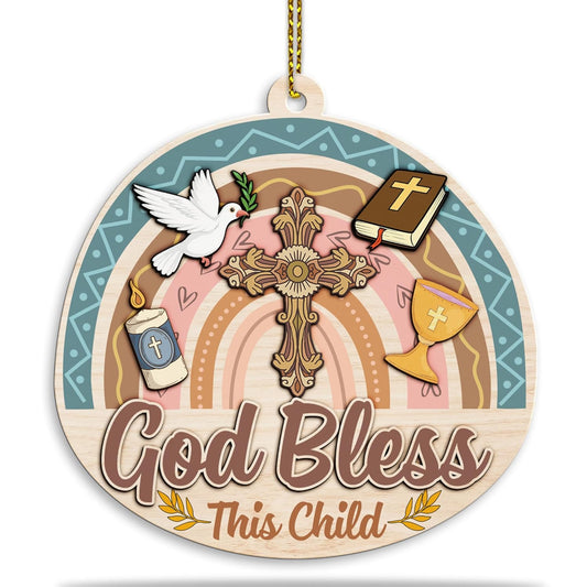 God Bless Christening Ornament, First Communion Ornament, First Communion Ornament Gift for Boys and Girls, Godchild Gift, God Bless Ornament