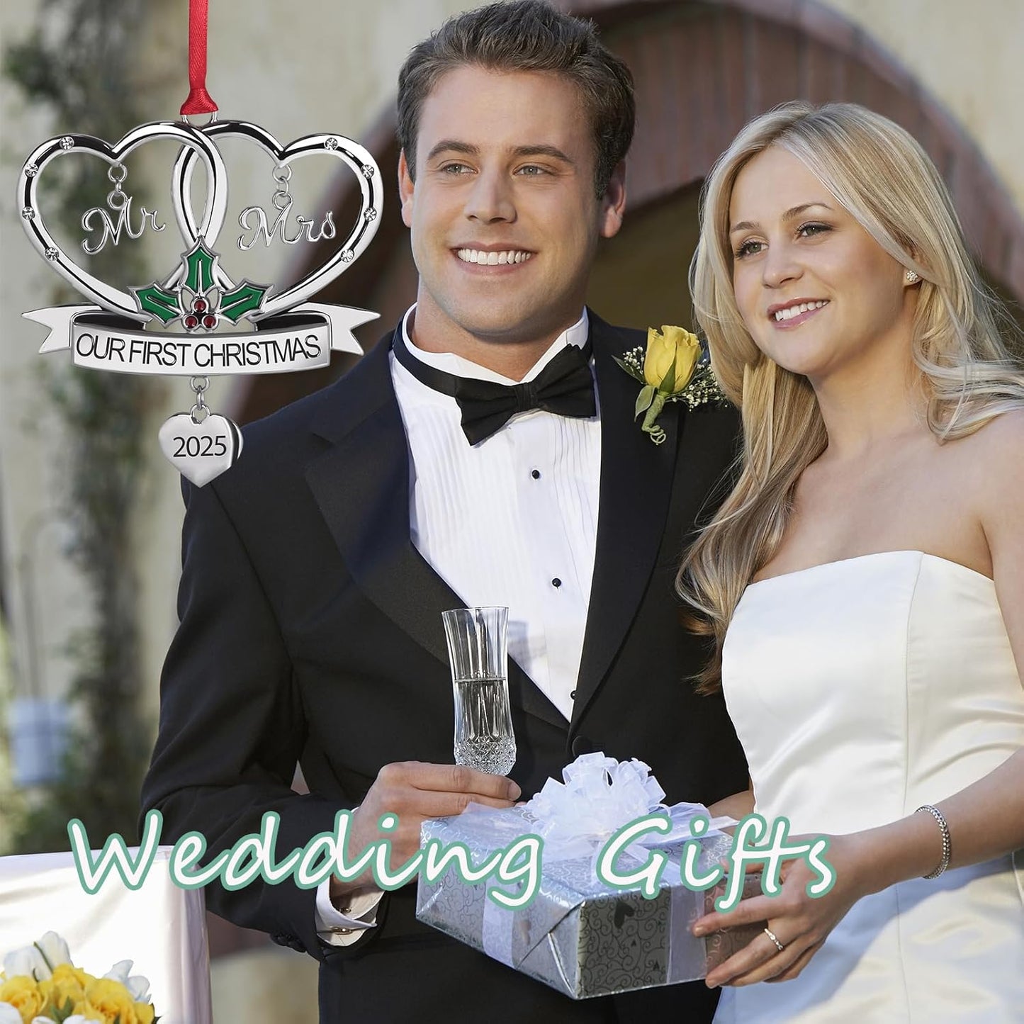 2025 Metal Wedding Gifts for Couples, Our First Christmas As Mr and Mrs Ornament, Married Ornament Mr and Mrs Gifts for Newly Couples House Warming Gift Hanging Ornaments