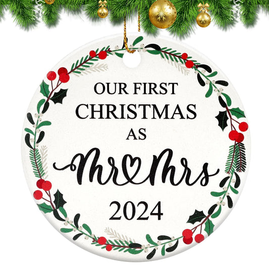First Christmas Married Just Married Ornament Wedding Gift for Couple Bride Groom Bridal Shower Gifts 1st Christmas as Mr and Mrs Newlywed Xmas Ornament