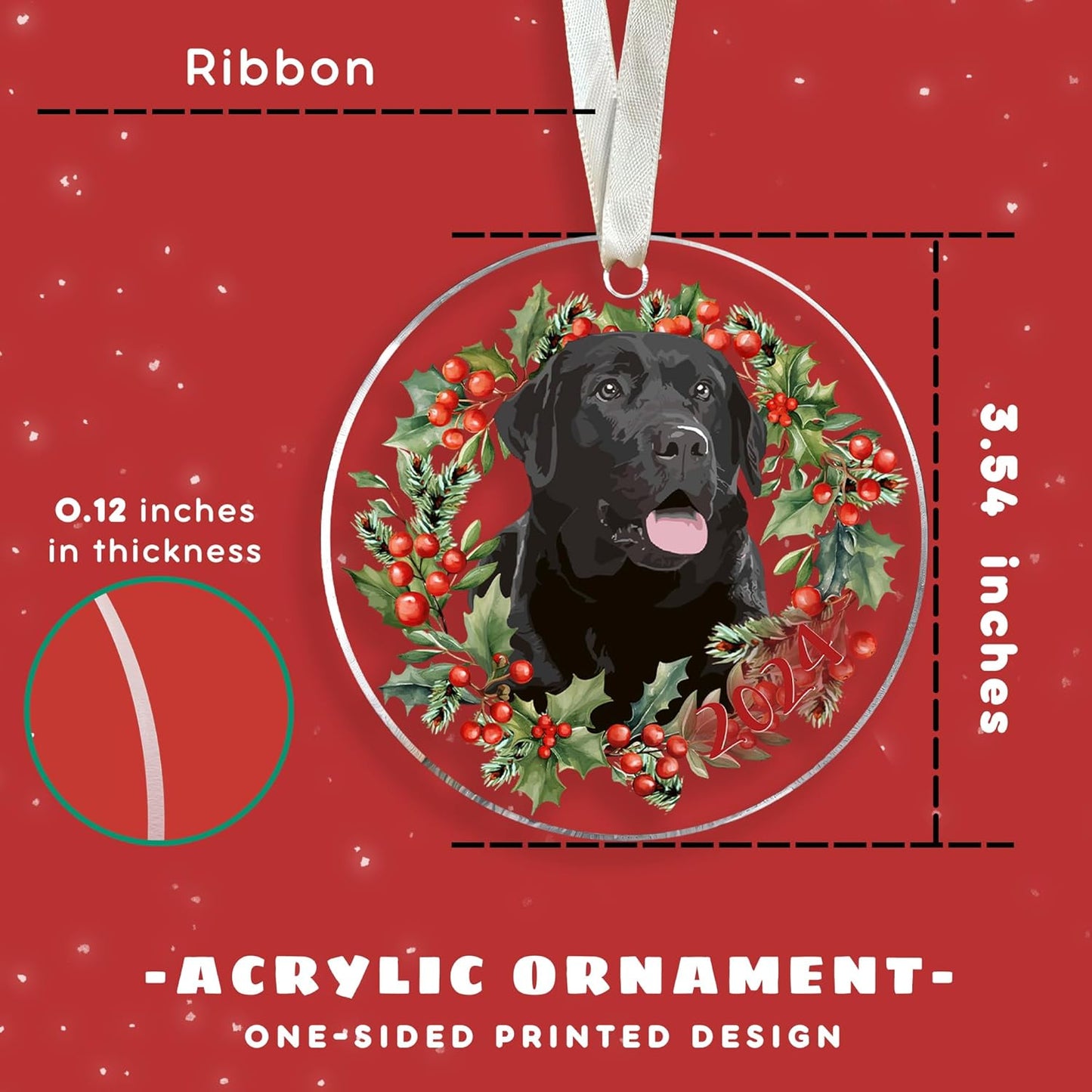 Black Lab Retriever Dog Ornaments - Labrador Gifts for Women & Men, Dog Lovers - Acrylic Christmas Tree Ornament 2024