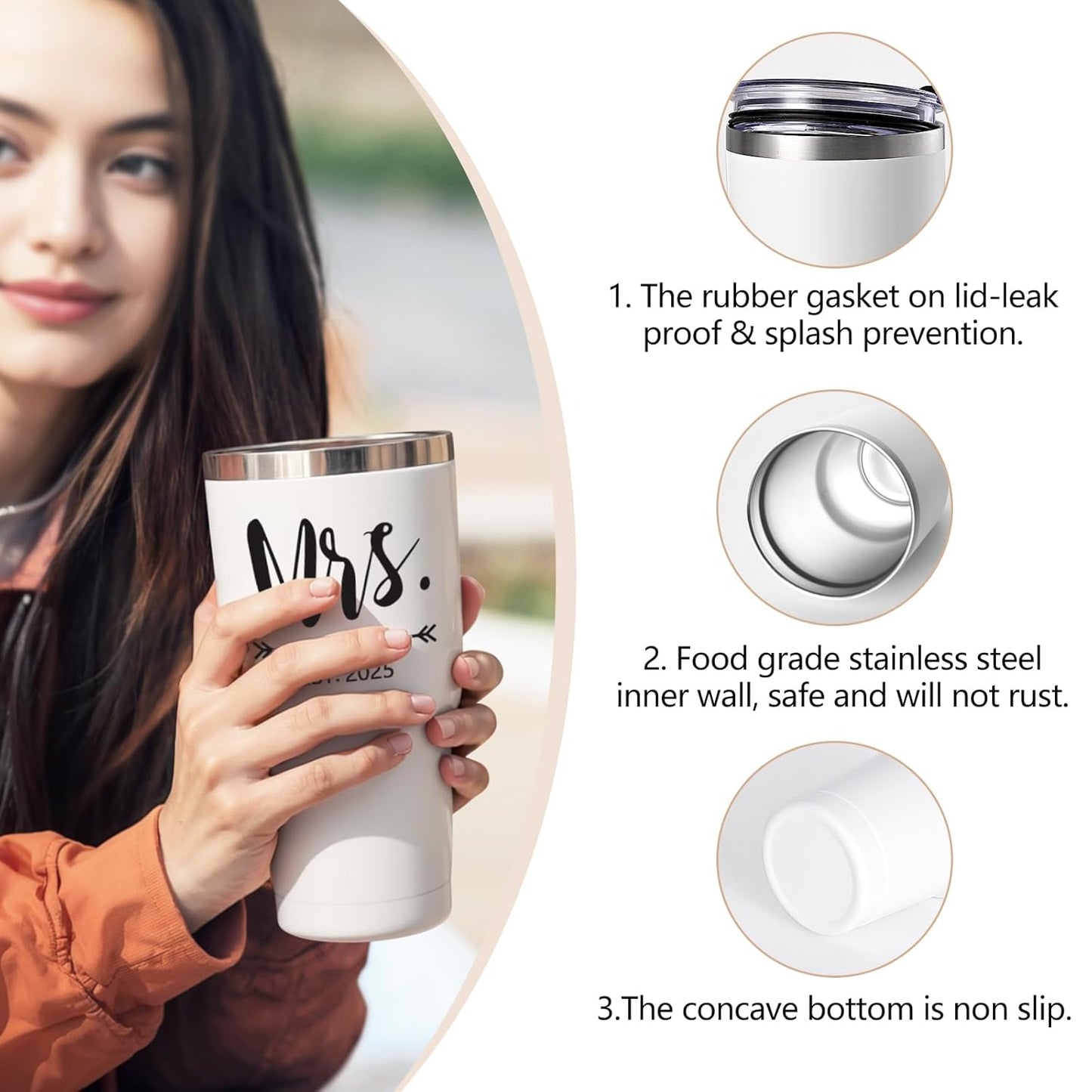 Gtmileo Mr and Mrs Gifts, Mr and Mrs EST 2025 Stainless Steel Insulated Tumbler Set, Wedding Gifts for Couples Bride To Be, Mr and Mrs Cups, Bridal Shower Gifts Wedding Registry(30oz, Black&White)