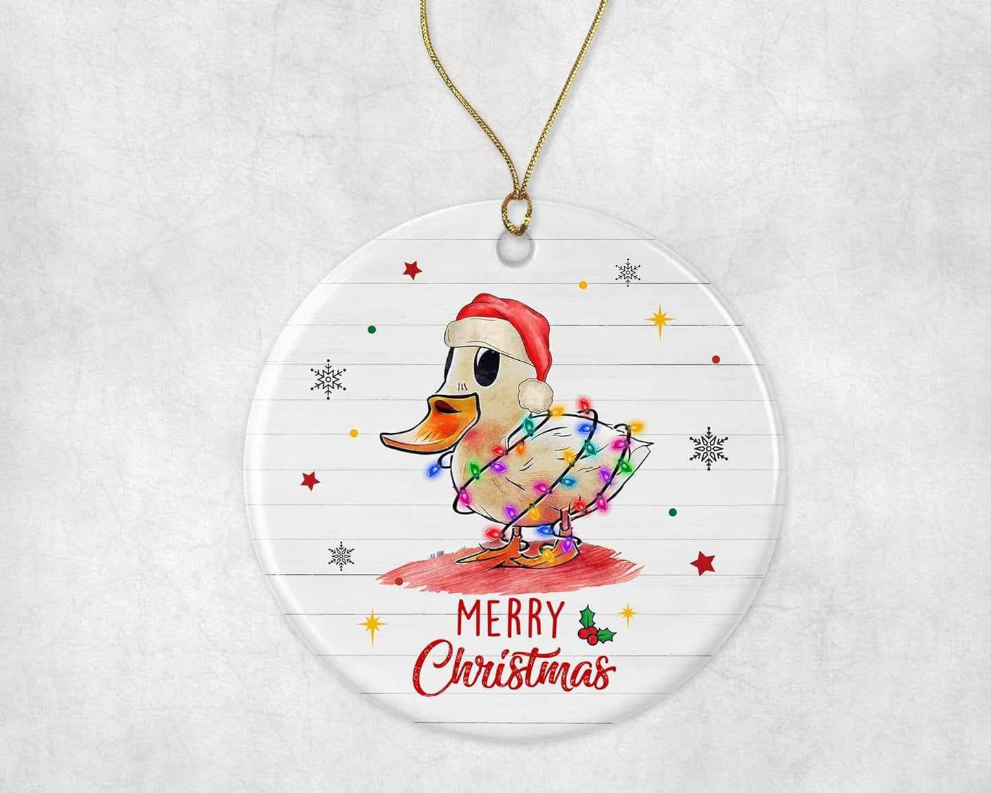 Merry Christmas Duck Ornament, 2023 Christmas Ornament, Duck Christmas Light Ornament, Kids Christmas Ornament, Animal Christmas Ornament Printed on One Side