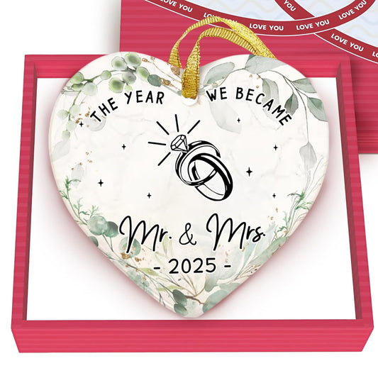 Wedding Ornament 2025 - The Year We Became Mr Mrs - Newlywed, Just Married Gift for Couple - First Christmas Wedding Gift for Newlyweds, Bride, Groom - Bridal Shower Xmas Decoration